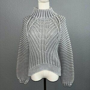 FREE PEOPLE Sweetheart Cable Knit Sweater Mock Turtleneck High Low Hem Gray XS